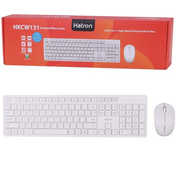 کیبورد و ماوس بی سیم هترون HKCW131 رنگ سفید( گارانتی ۱۲ ماهه فورتیم )