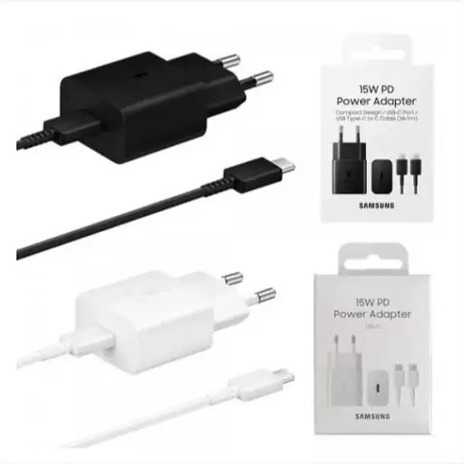 شارژر گوشی 15 وات سامسونگ با کابل دو سر Type C اورجینال صد در صد ( گارانتی 6 ماهه ای تی لینک)شارژر گوشی 15 وات سامسونگ با کابل دو سر Type C اورجینال صد در صد ( گارانتی 6 ماهه ای تی لینک)