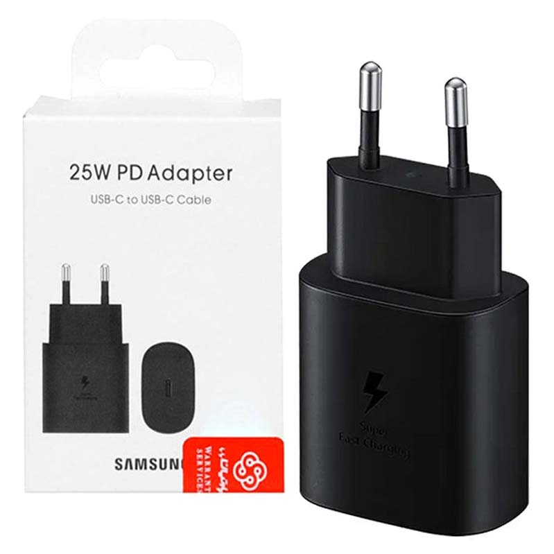 شارژر اصلی 25 وات سامسونگ ( Samsung )  صد در صد اورجینال رنگ مشکی (گارانتی 6 ماهه پارتیان)