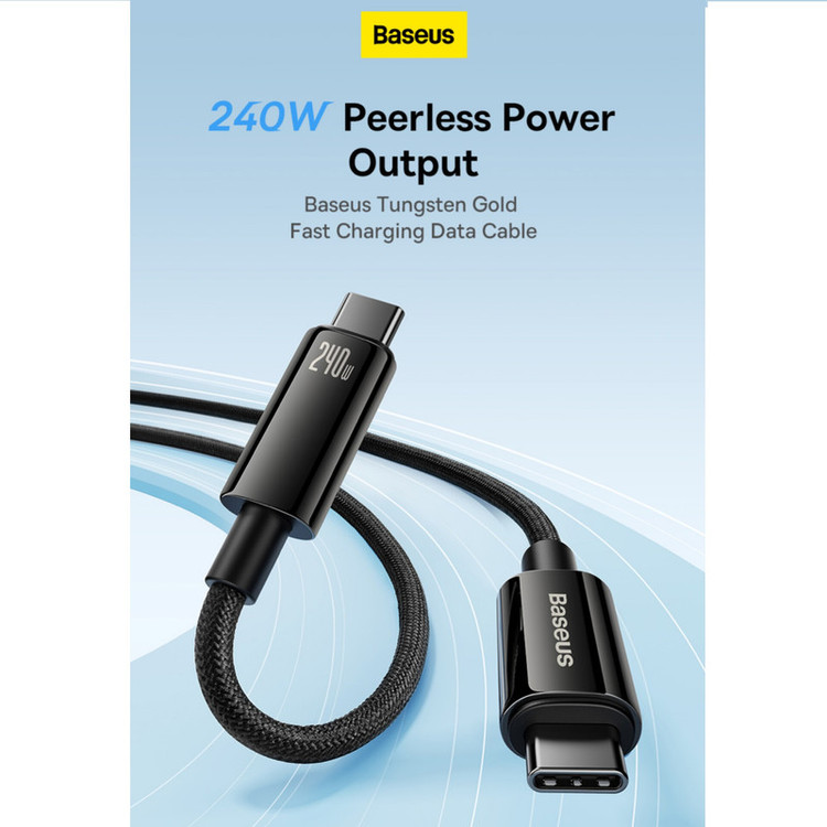 کابل شارژ TYPE-C به TYPE-C باسئوس ( baseus) فست شارژ مدلTUNGSTEN GOLD 240W باگارانتی 24 ماهه آونگ