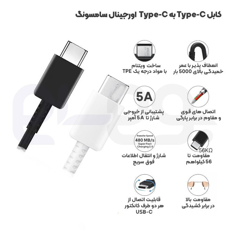 شارژر اورجینال 45 وات سامسونگ( Samsung ) به همراه کابل دو سر Type C( گارانتی 6 ماهه هیسکا )