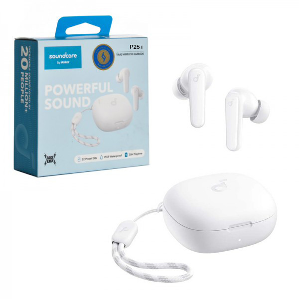 ایرپادز (هدفون بی سیم) انکر مدل P25i رنگ سفید( 18 ماه گارانتی ایران رهجو )