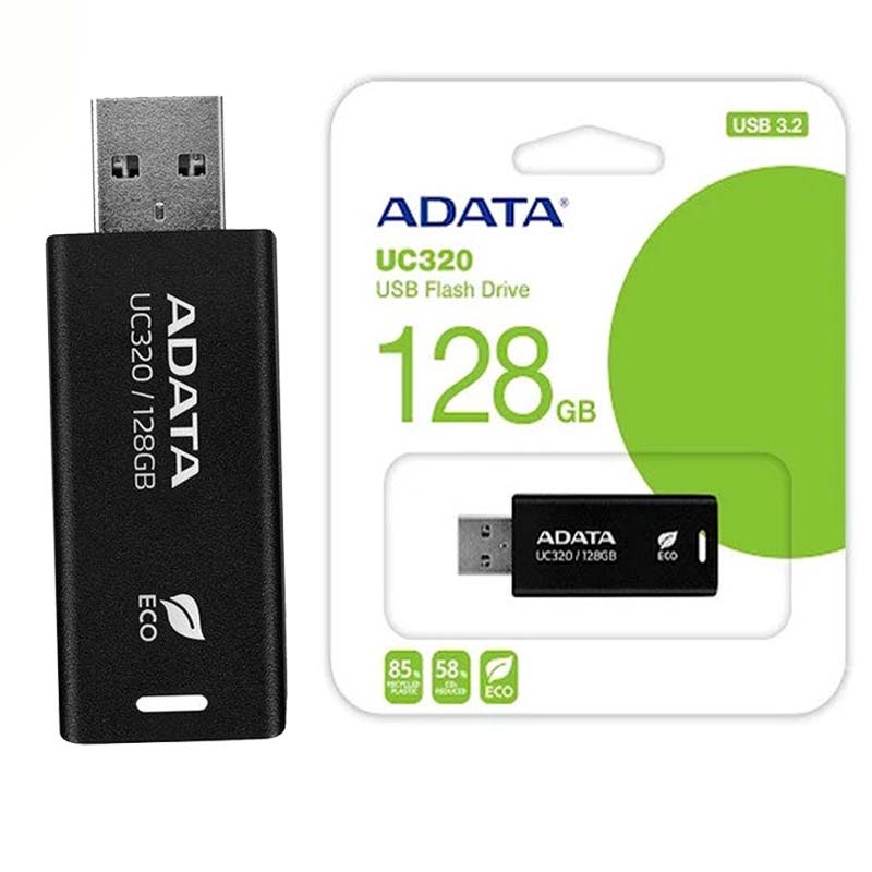 فلش مموری ای دیتا UC320 USB 3.2 ظرفیت 128 گیگابایت رنگ مشکی ( گارانتی 60 ماهه آونگ)