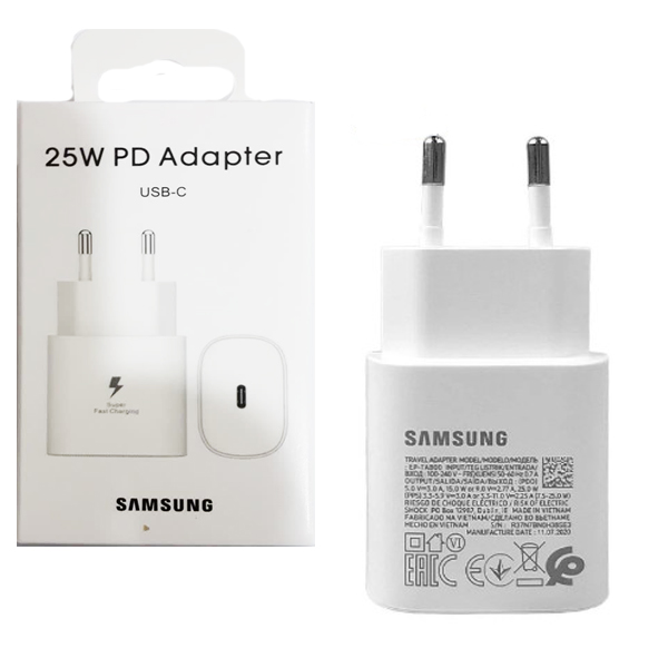 شارژر اصلی 25 وات سامسونگ ( Samsung )  صد در صد اورجینال رنگ سفید